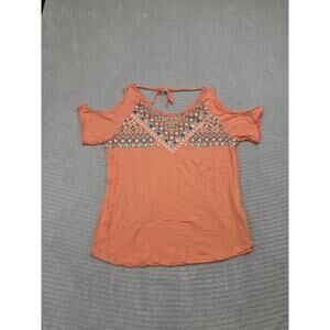 Ariat Shirt Womens Large Orange Cold Shoulder Embroidered Western Wear